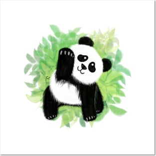 Cute Panda in Leaves Art Posters and Art